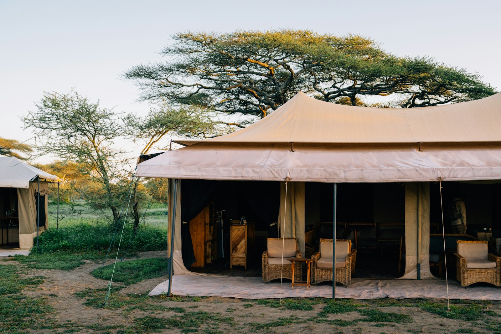 Safari camp at sunset